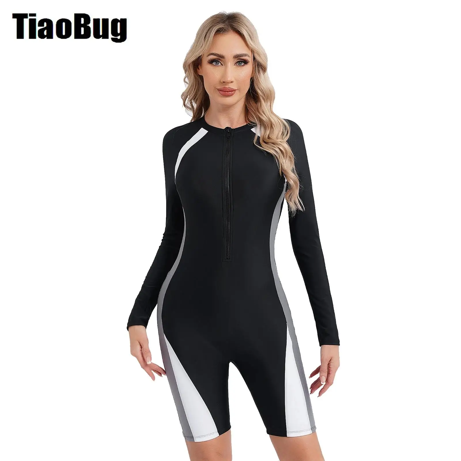 

Women One-piece Athletic Swimsuit Surfing Wetsuit Long Sleeve Padded Boyleg Zipper Swimwear UPF50+ Rash Guard Beach Bathing Suit