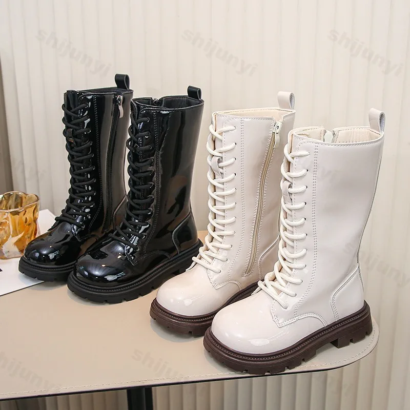 

Детские сапоги до колена, новинка 2024, осенние сапоги принцессы для девочек, британские детские удобные нескользящие однотонные высокие сапоги на молнии на молнии