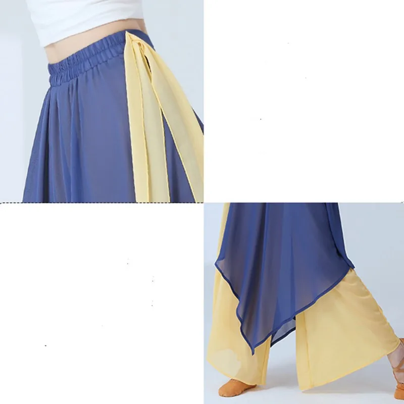 Classical Dance Pants Dancer Practice Performance Chinese Chiffon Fluttering Loose Skirt Culottes Wide Leg Loose Flowy Costume