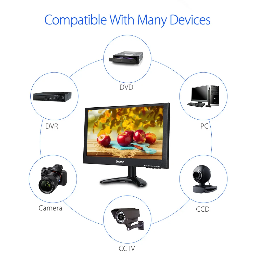 Eyoyo 벽걸이 LCD 모니터 지원 버튼 및 원격 제어, 컴퓨터 CCTV DVR 스피커 포함, EM12G, 풀 HD, 1920x1080P, 12 인치