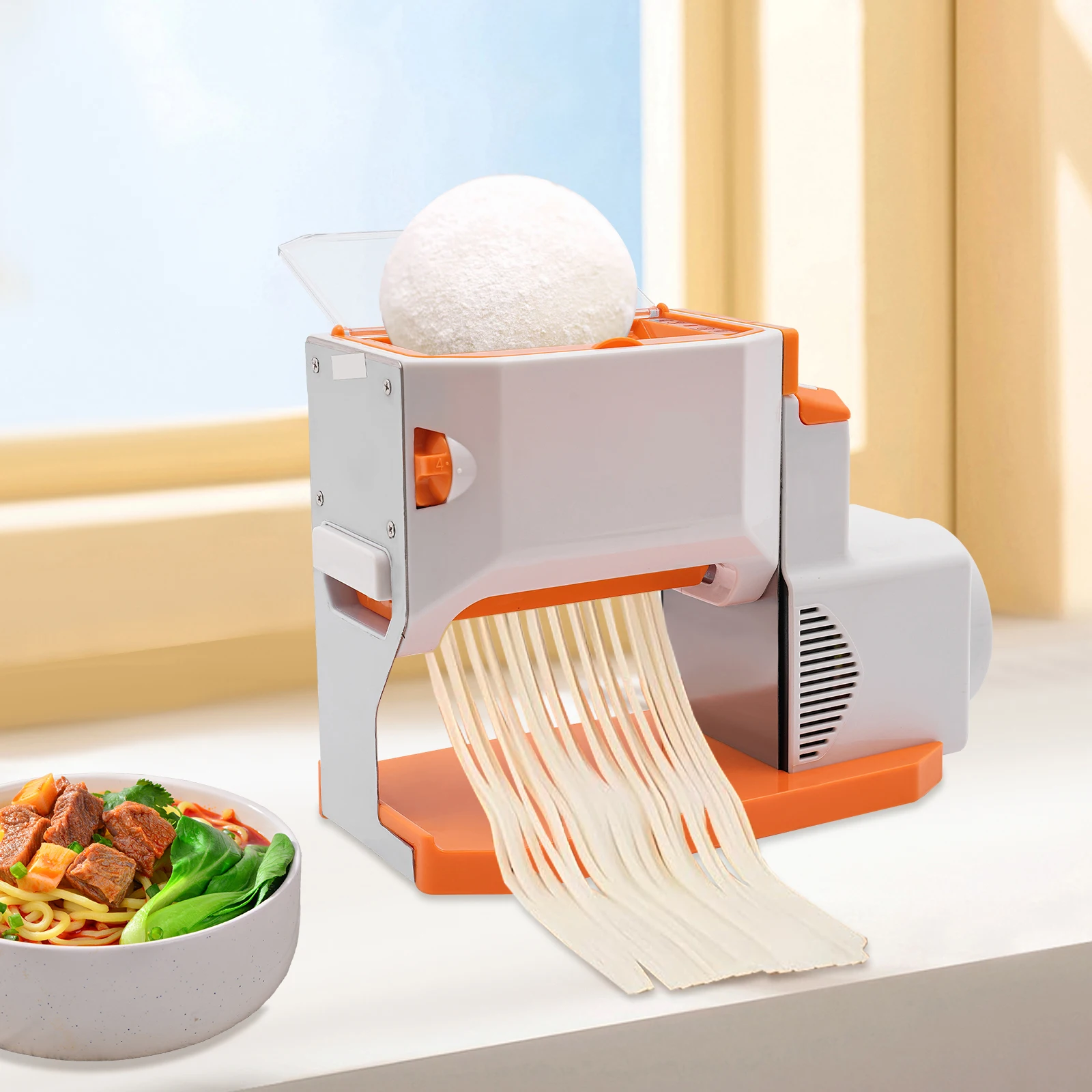 Máquina para hacer Pasta eléctrica y Manual, juego de 4 hojas, espesor ajustable, rodillo para fideos de 70W para espaguetis caseros, Fettuccine, D