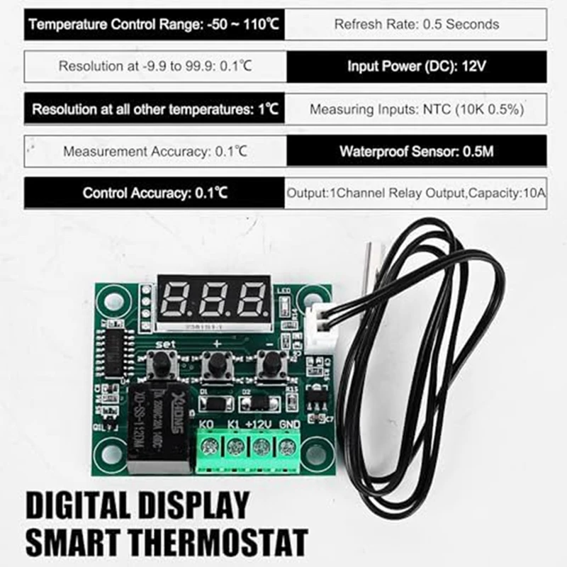 W1209 DC 12 V LED Digital Thermostat Temperature Controller,-50-110°C Temp Control Switch Module Board With Sensor Probe