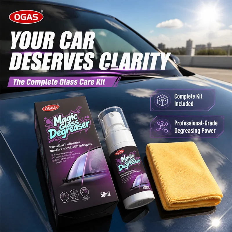 OGAS Magic Glass Degreaser Spray 50ml, Nano Tech Car Windshield Oil Film Remover Build Hydrophobic Layer Safe for All Auto Glass