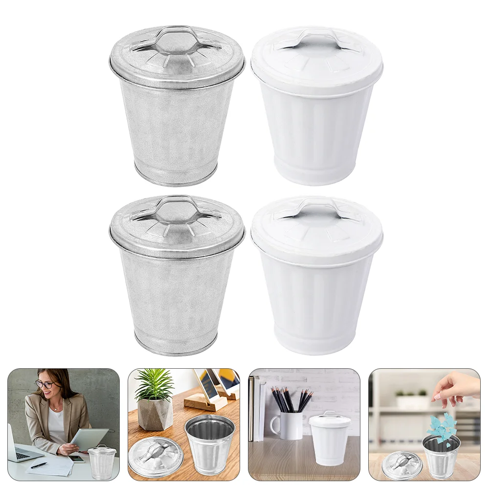 

Mini Trash Can for Cigarettes Table Vases Garbage Container Desktop Iron Office