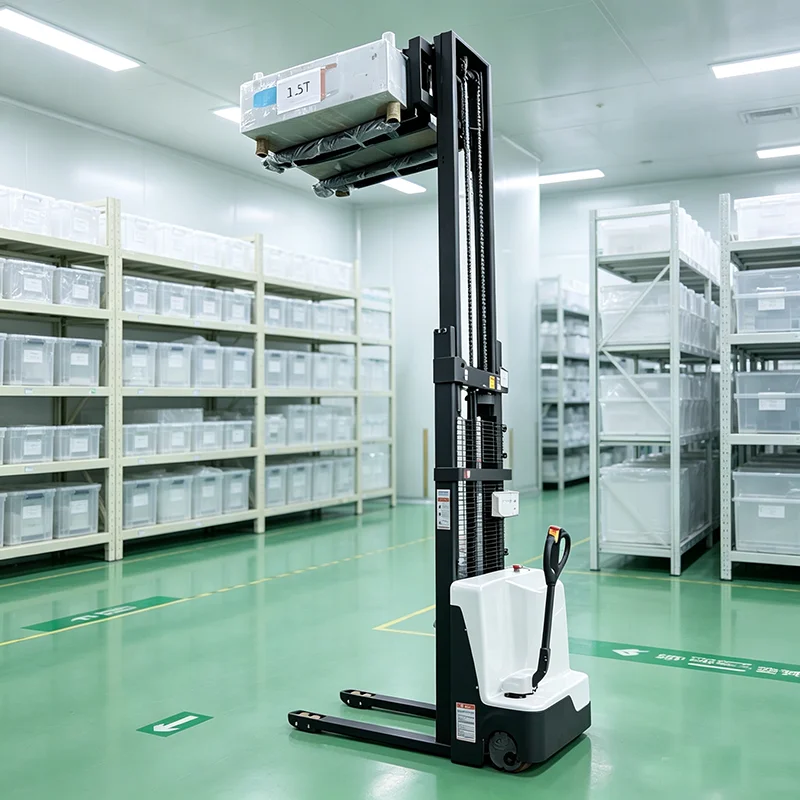 Full Electric Walkie Stacker 2Ton Pallet Stacker with High Visibility Mast Industrial Use