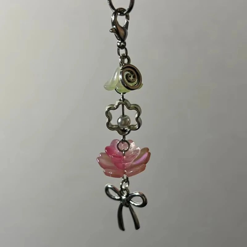 Neue Mode Rosa Pfirsich Blume Perlen Telefon Schlüsselbund Rosa Blume Telefon Charme Strap Tasche Dekoration Lanyard Schlüsselbund Zubehör Geschenke