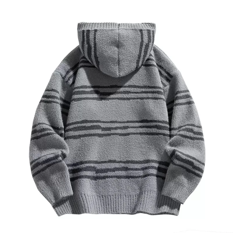 ฤดูใบไม้ร่วง/ฤดูหนาวใหม่แฟชั่น Thicken WARM STRIPES เสื้อกันหนาวผู้ชาย Casual หลวมกีฬาขนาดใหญ่คุณภาพสูงถักเสื้อ