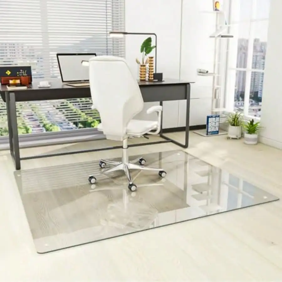 

46" x 55" Glass Chair Mat Heavy Duty Hard Floor Mat with Round Corner and Polished Edge Office Chair Mat for