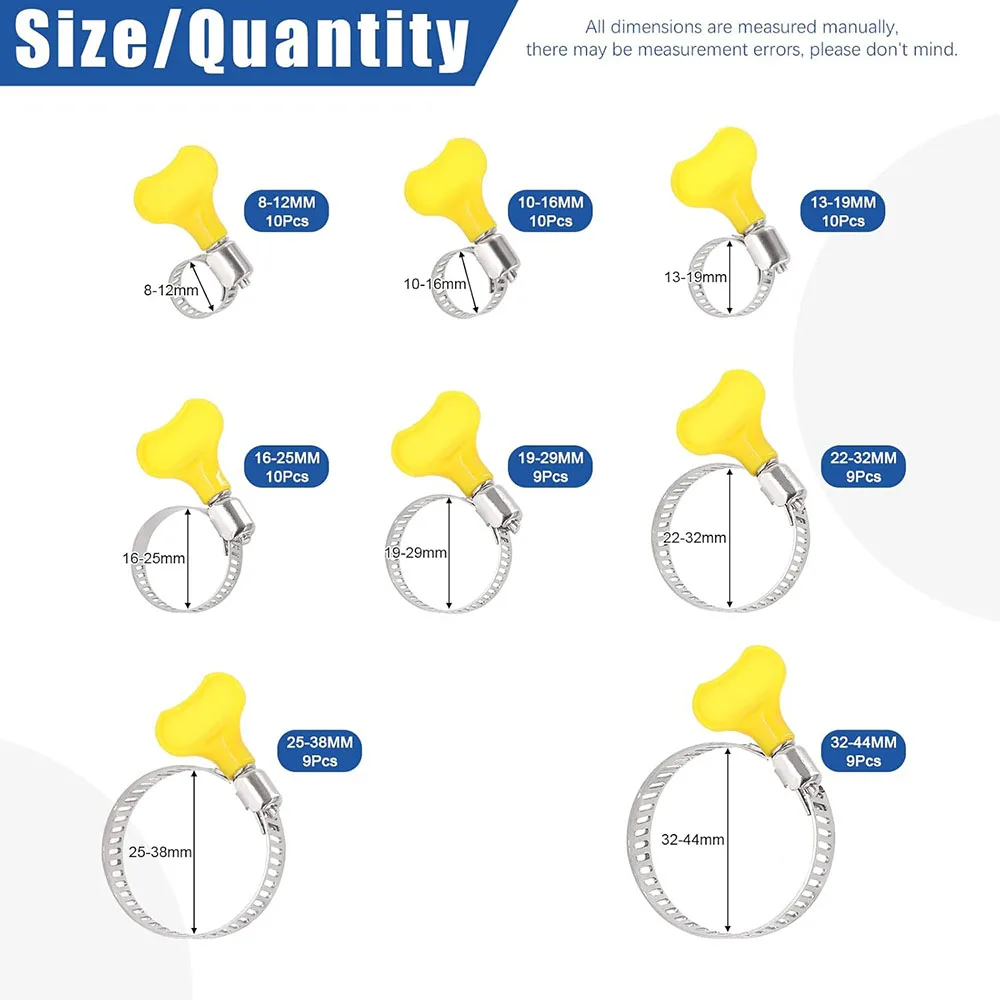 76 Piece Adjustable 8-44MM Series Hose Clamp Combination Kit, Key Type Stainless Steel Worm Gear Hose Clamp, With Plastic Handle