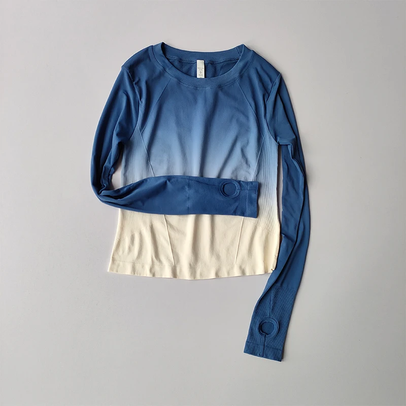 Schlankmachendes Sport-T-Shirt, Fitnessanzug für Damen, eng anliegendes, schnelltrocknendes Oberteil, Yoga-Anzug, Trainingskleidung, schmal geschnitten, lange Ärmel – Detail 5