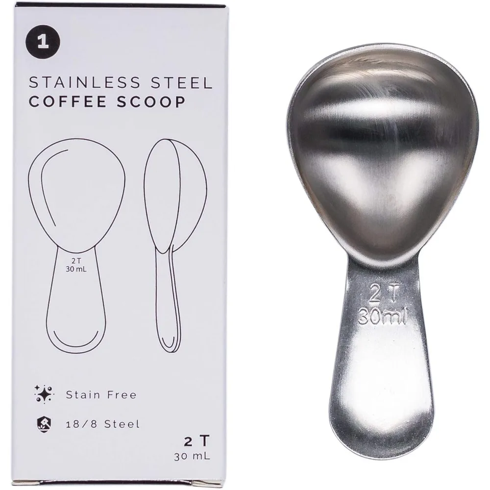 

Coffee Scoop - Brushed Stainless Steel - 2 Tablespoon Capacity - Fits inside Canisters (Brushed Steel)