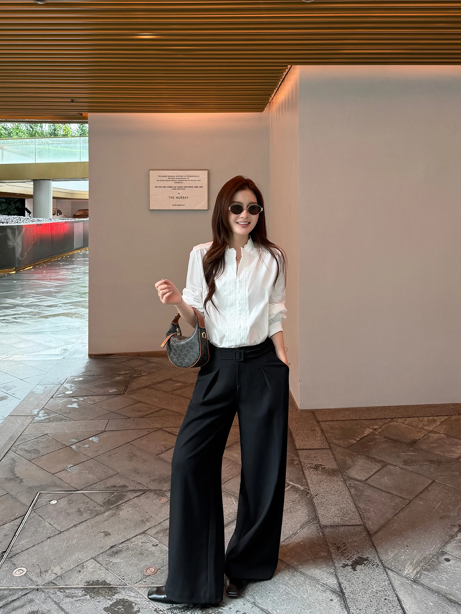 Pusumede Casual Wide Leg Suit Pants Women's Loose Floor-Length Trousers with Belt Draping Sensation Free-Spirited Style
