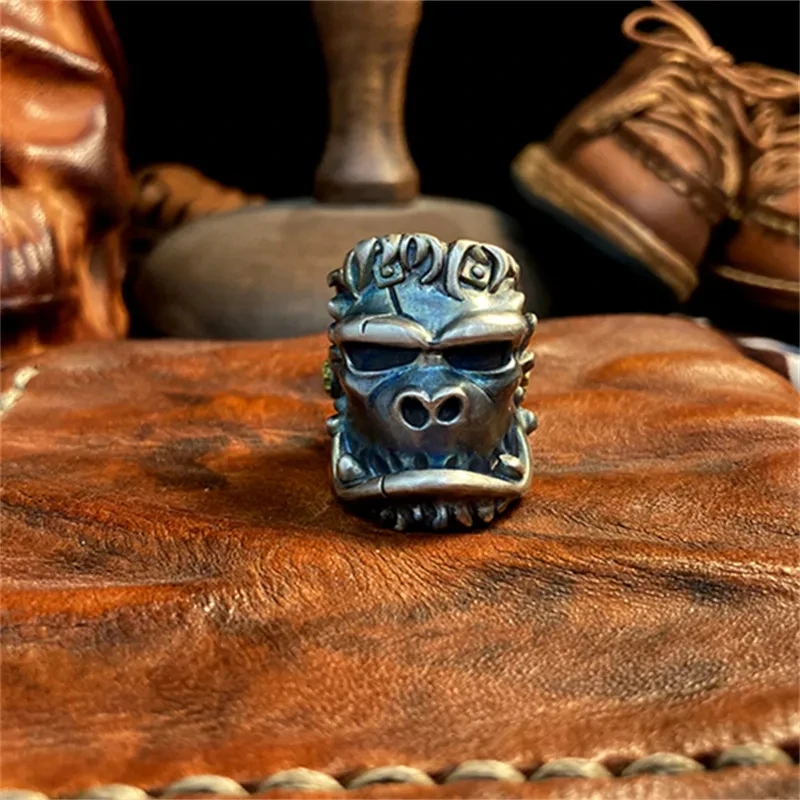 Fashional Exaggerated Retro Silver Color Scientific Monster Ape Ring Unique Halloween Design Niche Ring Jewelry Accessories Gift