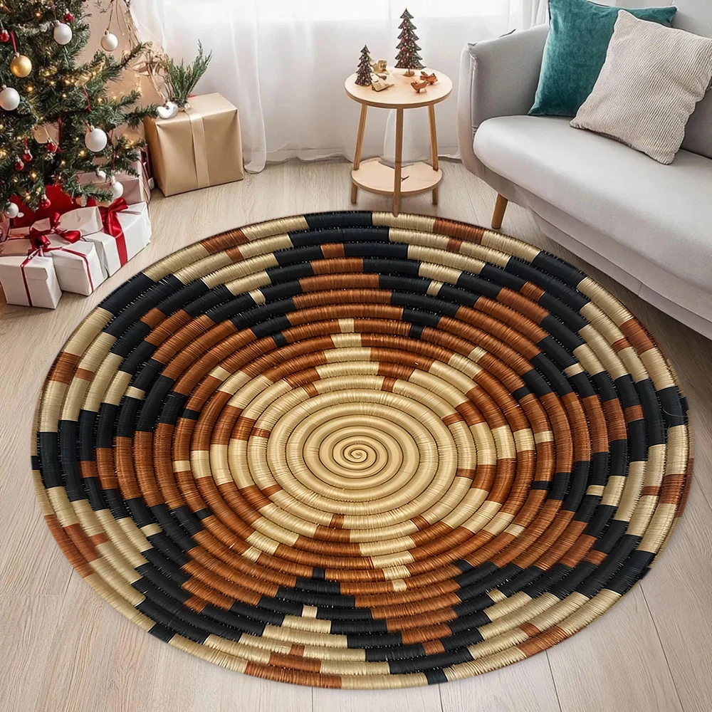 3D Woven Printed Circular Carpet Beige Black Tribal Star Shaped Carpet Living Room Bohemian Style Floor Mat Home Decoration