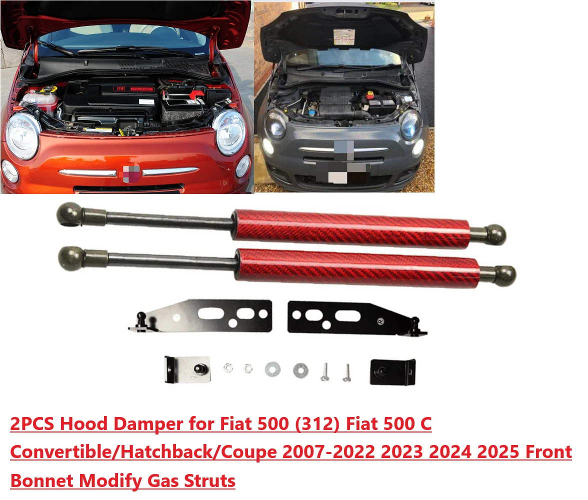 

2PCS Hood Damper For Fiat 500 (312) 500 C Convertible/Hatchback 2007-2023 2024 Front Bonnet Modify Gas Struts Lift Support Shock