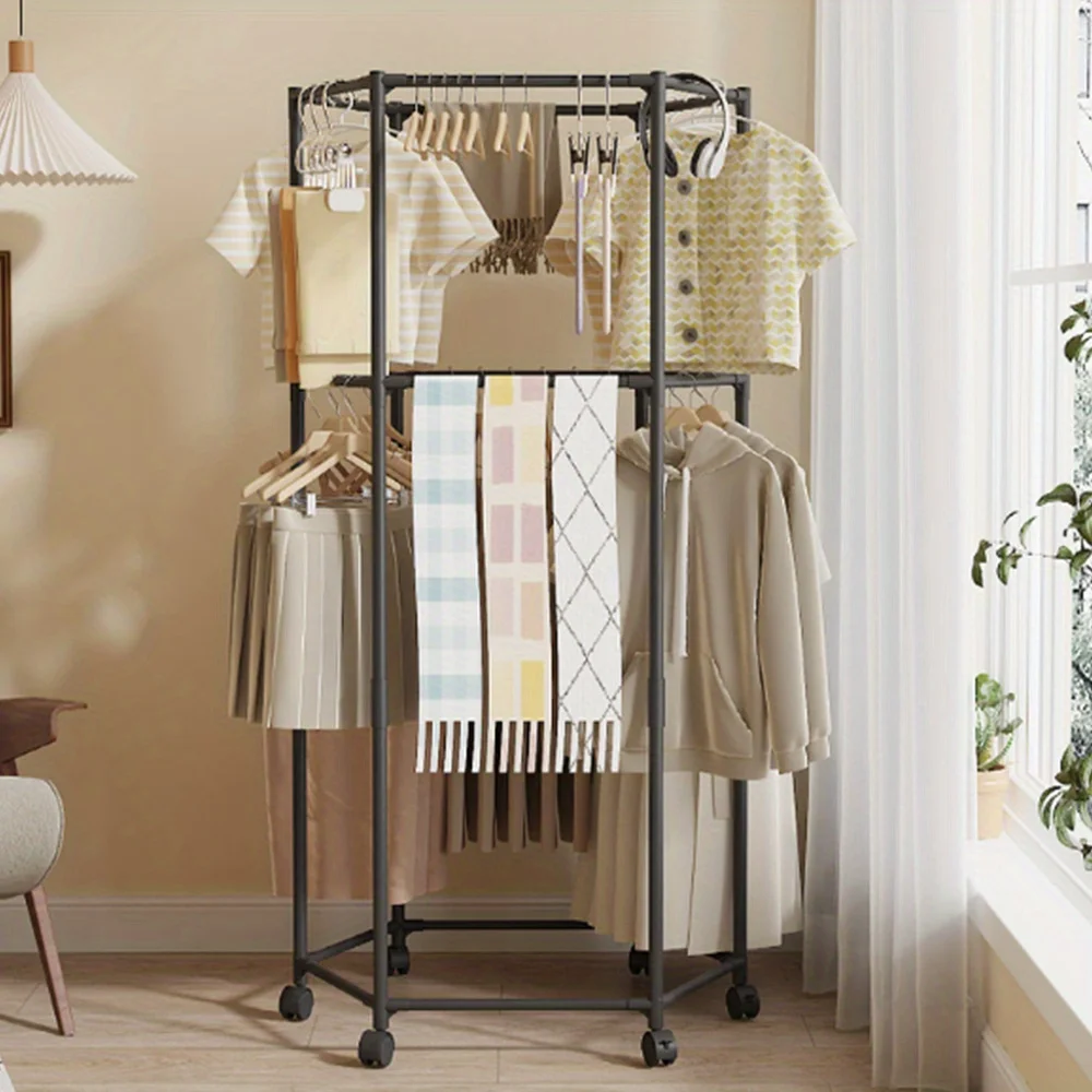 

Цельная сверхпрочная металлическая многофункциональная регулируемая вешалка для одежды - компактная вертикальная сушилка для одежды, подходит