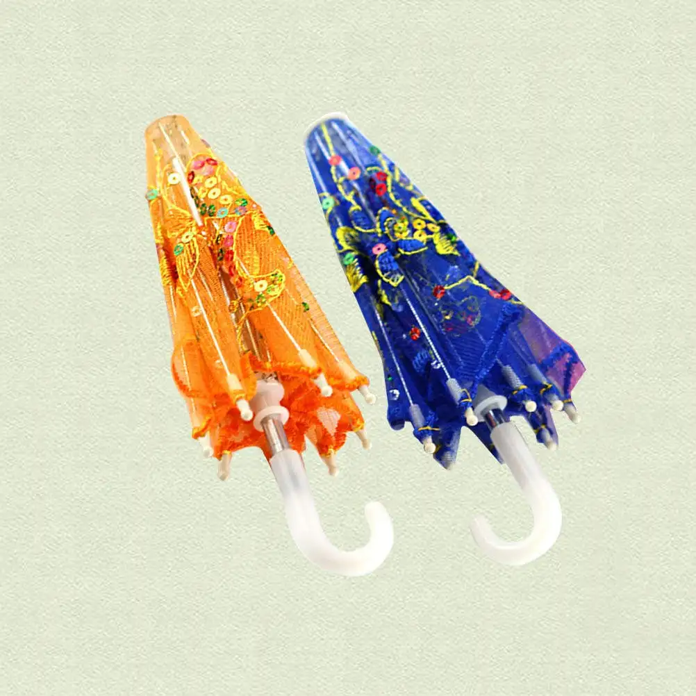 2Pcs Mini Lace Parasol Bright Color Delicate Pattern Kids Play House Prop Festival Decoration Party Accessory Mini Umbrella Toy
