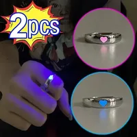 1/2Pcs Luminous Ring Creative Glowing In The Dark Adjustable Couple Ring Women Men Heart Rings Valentine's Day Jewelry Gifts