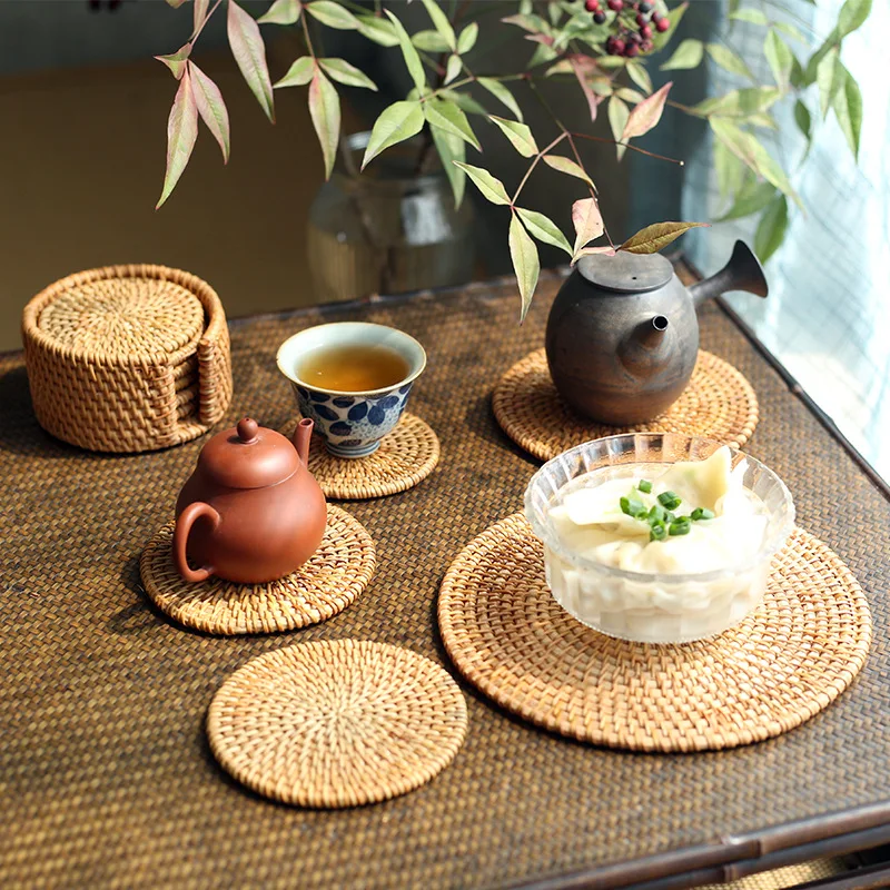 

1Pc Pure Handmade Rattan Coasters,Rattan Patterns,Heat Resistant Kitchen Dining Coasters,Wooden Storage Tea Set,Kitchen Gadgets