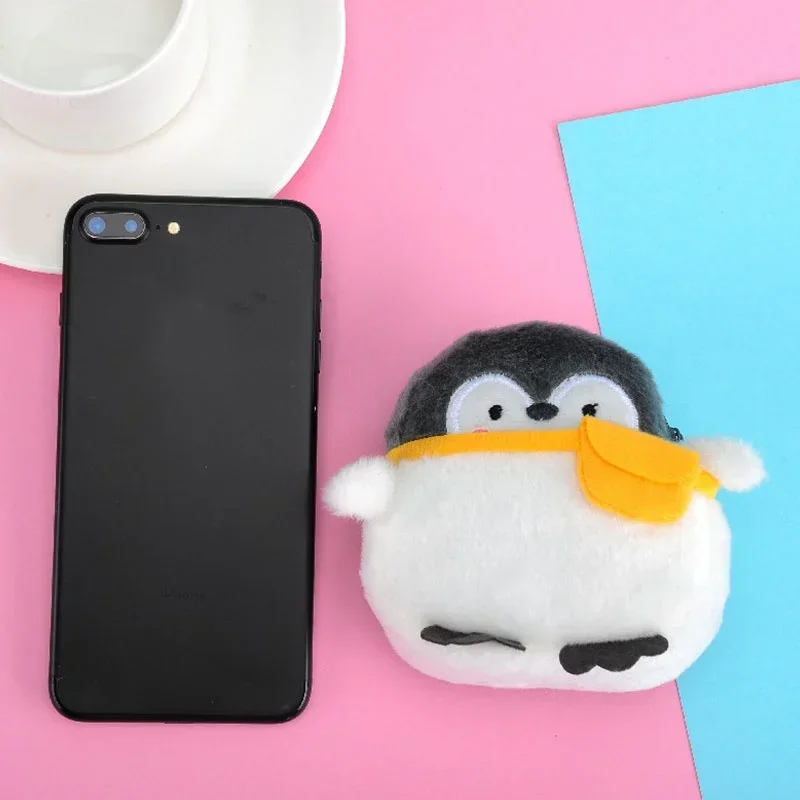 2024 New Mini Zero Wallet Earphone Bag Cute Plush Penguin Handbag Kawaii Soft Animal Modeling Children's Storage Handbag