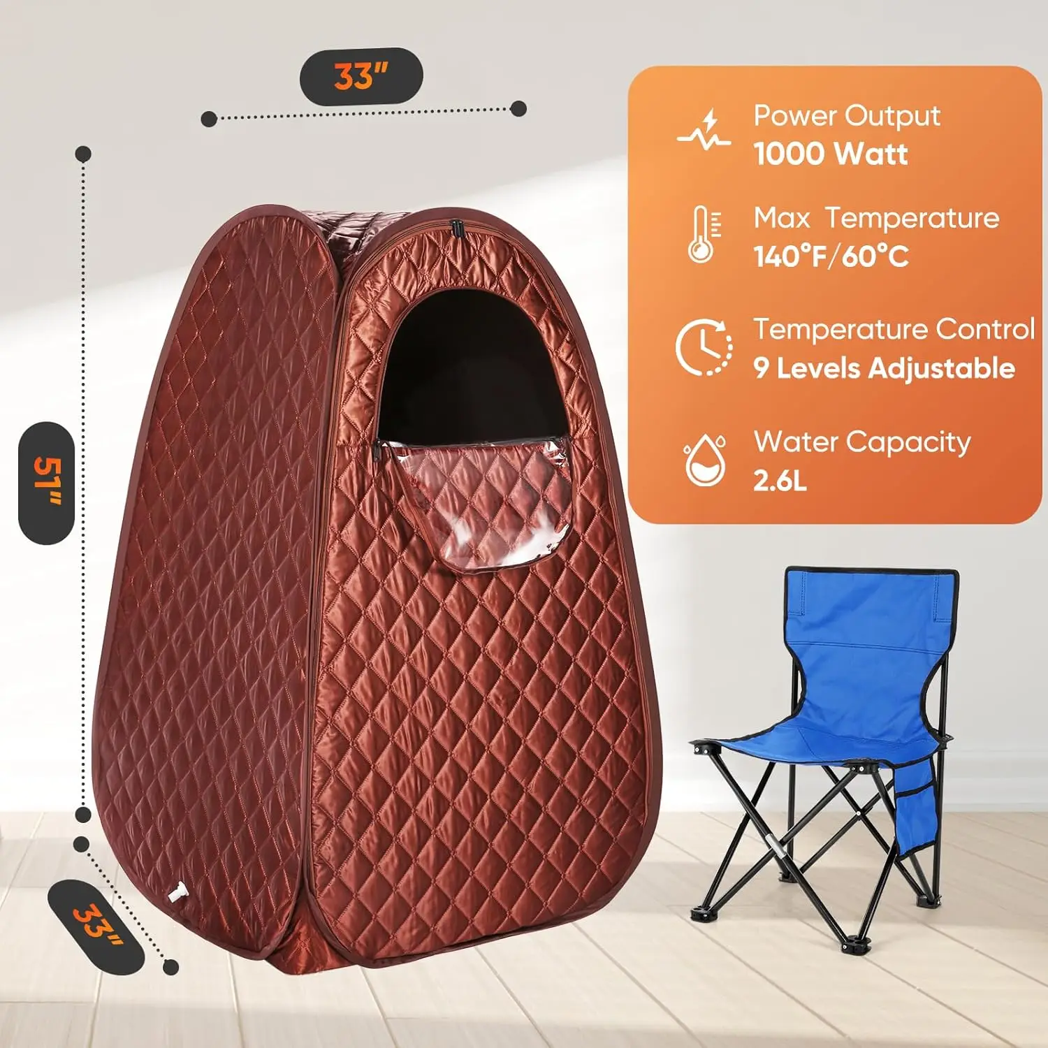 Sauna para uma pessoa, sauna a vapor portátil de corpo inteiro para spa doméstico, barraca de sauna com vaporizador 2,6l 1000w gerador de vapor, 90 minutos