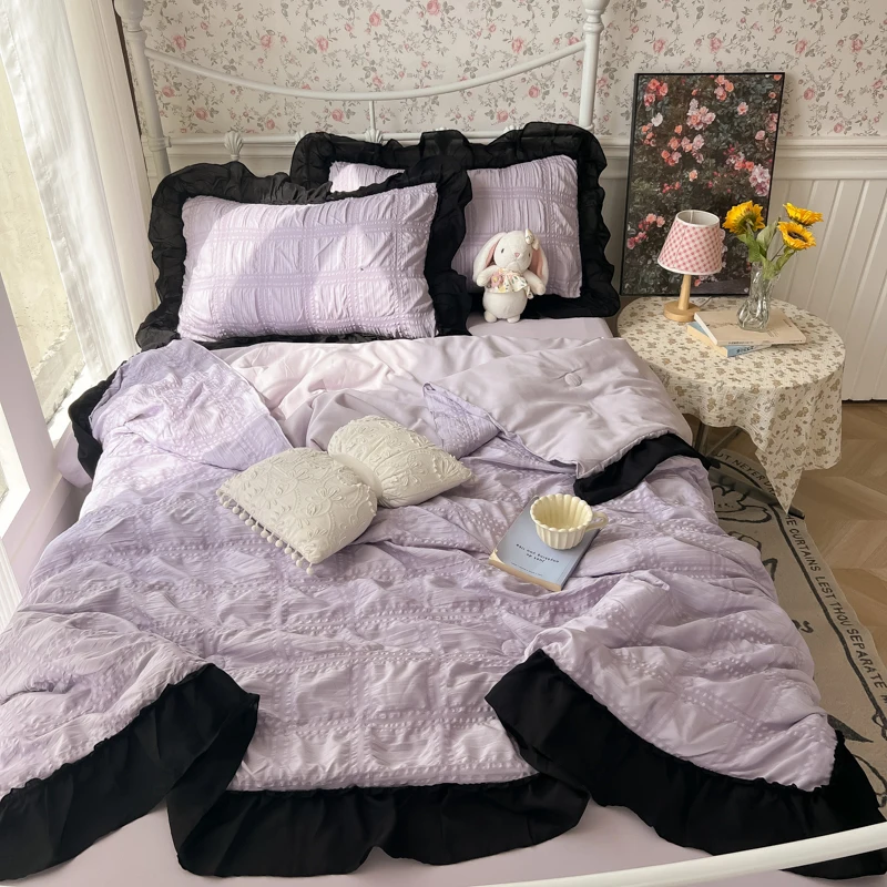 2025 new seersucker chiffon lace washed cotton summer cool quilt four-piece air conditioner quilt three-piece summer quilt set