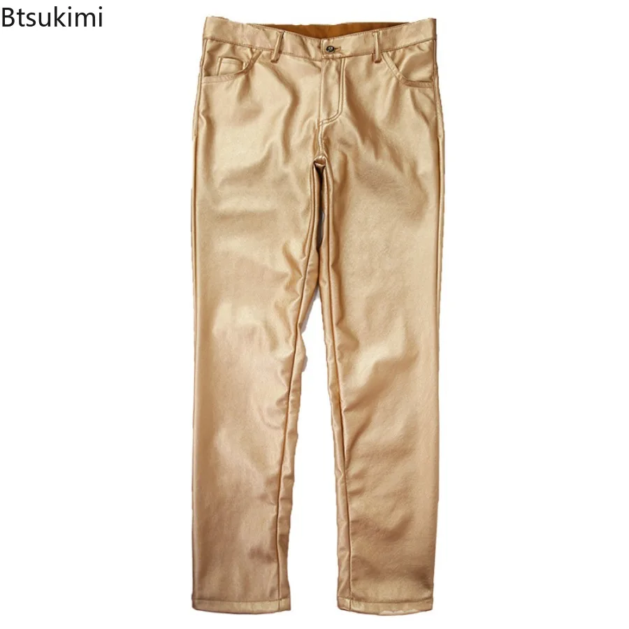 Pantalon en cuir PU pour hommes, Slim, à la mode, pour spectacle de danse, de fête, polyvalent, pour motard, nouvelle collection 2026