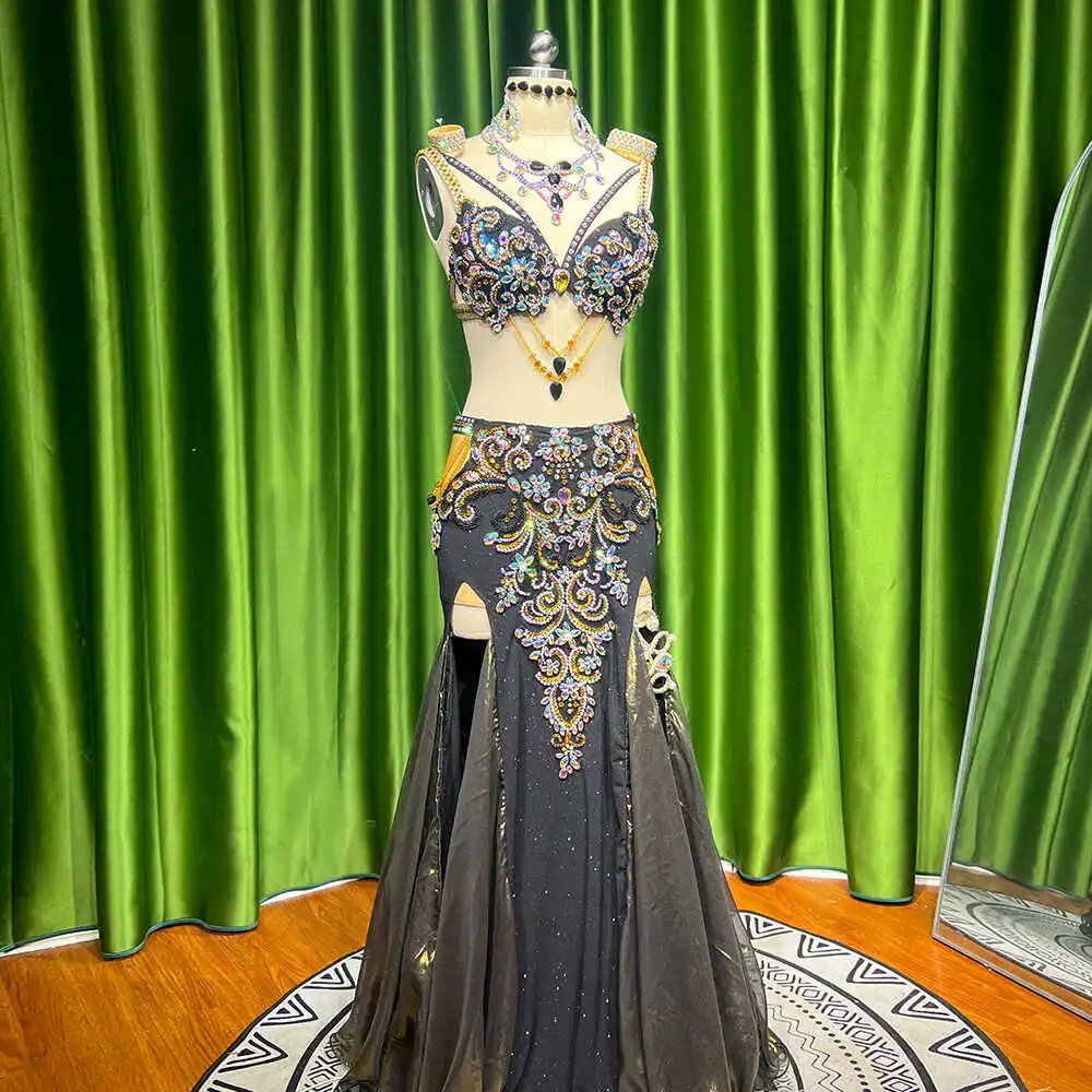 Customized Eastern Belly Dancewear Women Clothes Tassel Belly Dancing Bra Skirt Belt Oriental Dance Costume Group Stage Suit Set