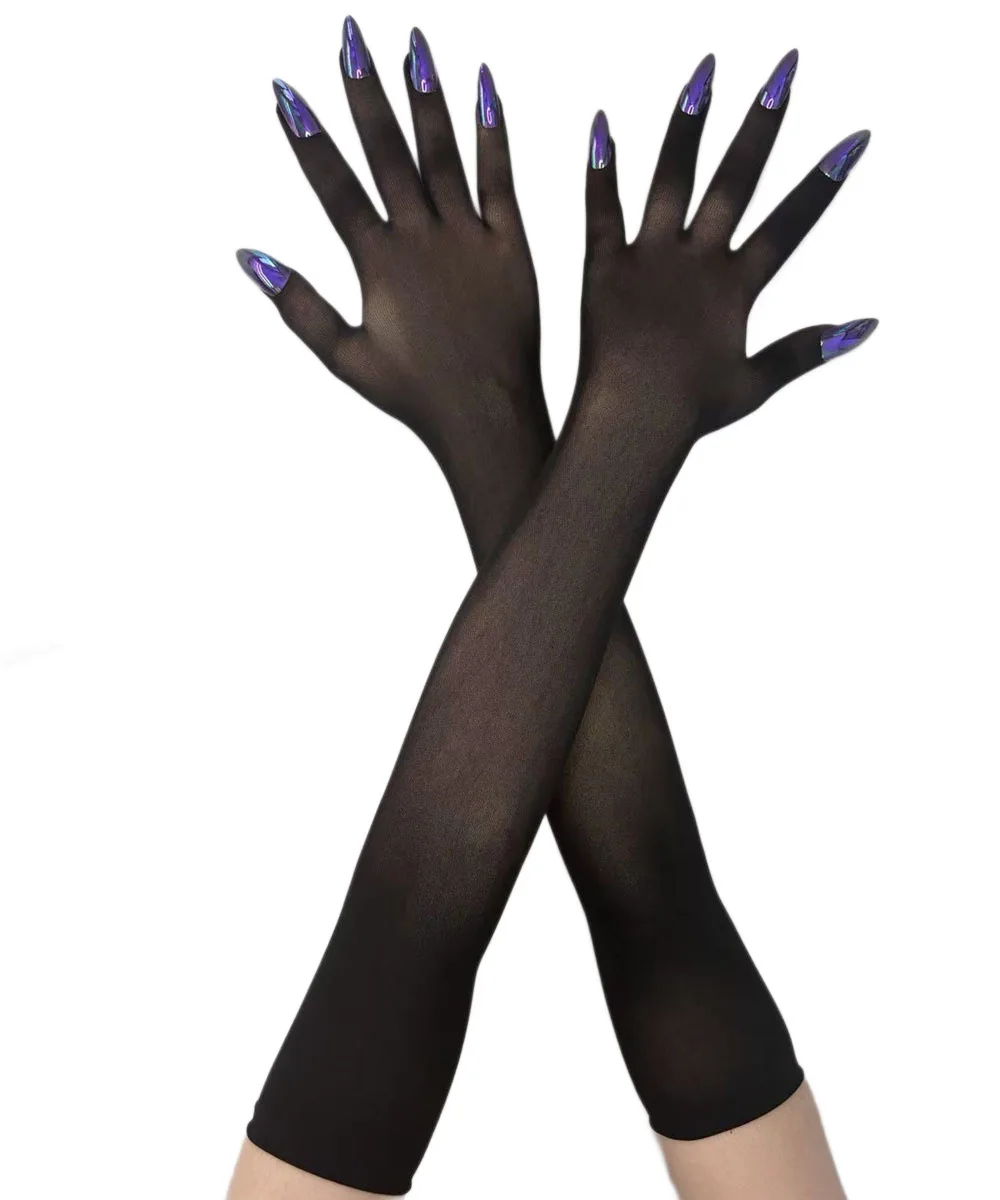 قفازات رفيعة للغاية بدون خياطة، قفازات شبح طويلة للأظافر للهالوين، أزياء تنكرية طويلة الأداء، قفازات مخلب الحرباء