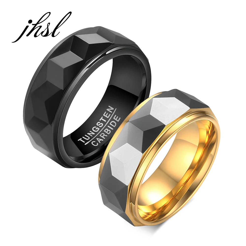 

JHSL Men Statement Tungsten Rings Black Gold Color High Quality Fashion Male Jewelry Christmas Gift Size 7 8 9 10 11 12