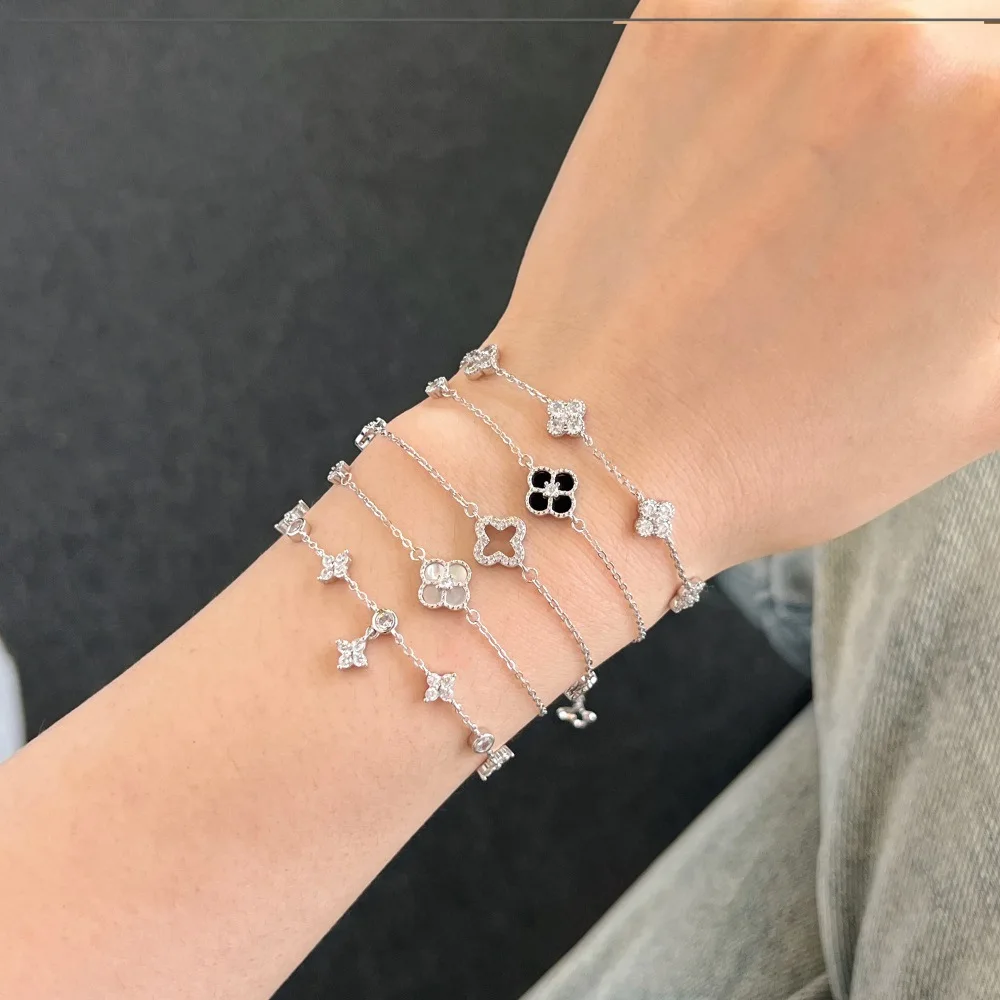 CCFJOYAS 925 Sterling Silver Silver color Plum Bossom Bracelet for Women Korean Style Exquisite Zircon Flower Bracelet