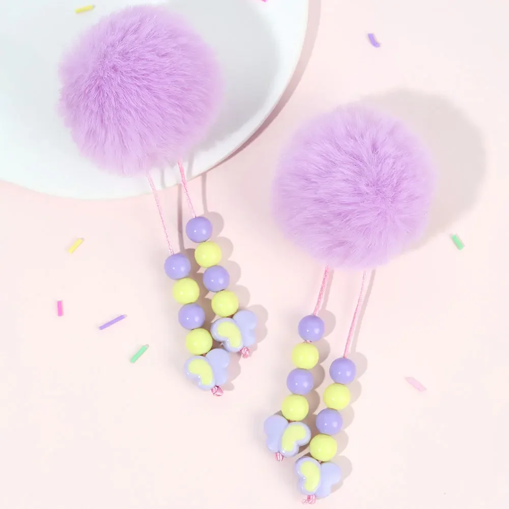 1/2Pcs Sweet Pom Pom Hair Clips For Kids Long Tassels Butterfly Bead Hairpins Children Hair Accessories Girls Headwear Barrettes