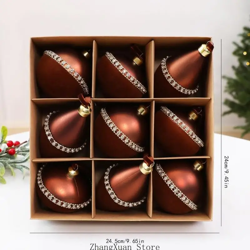 Kunststoff-Weihnachtskugelkollektion, hängende Kugeln mit Metalloberteil und Schmuckbesatz für Innendekorationen 3XUF – Detail 6