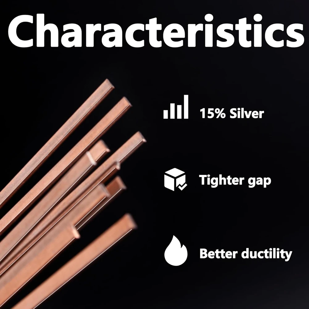 

A93E-Bcup-5 10 Sticks Copper For HVAC Braze Rods, 10 Inch Flat Self Fluxing For Air Conditioning And Refrigerator Solder