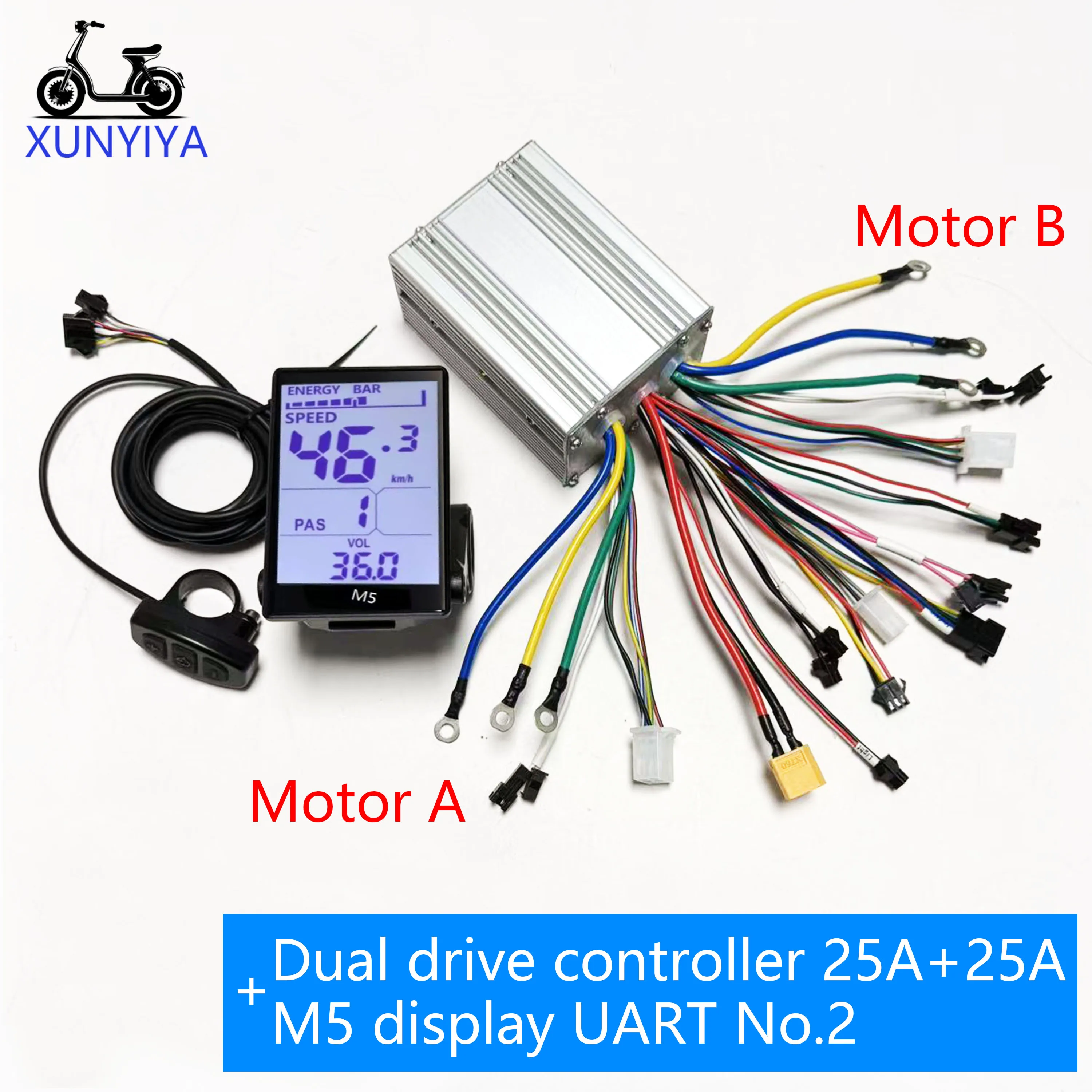 

Контроллер синусоидального тока для двух бесщеточных двигателей 25А+25А 500Вт+500Вт 36В 48В с ЖК-дисплеем M5 UART №2 для двухмоторного электровелосипеда