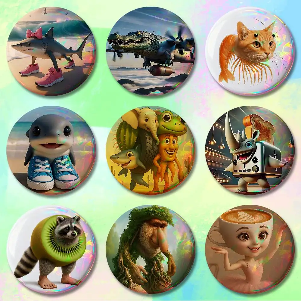 Italian B-Brainrot Animals Meme Enamel Pin Tinplate Round Brooch Cosplay Nijigen Otaku Culture Badges 58mm 44mm 32mm 75mm 25mm