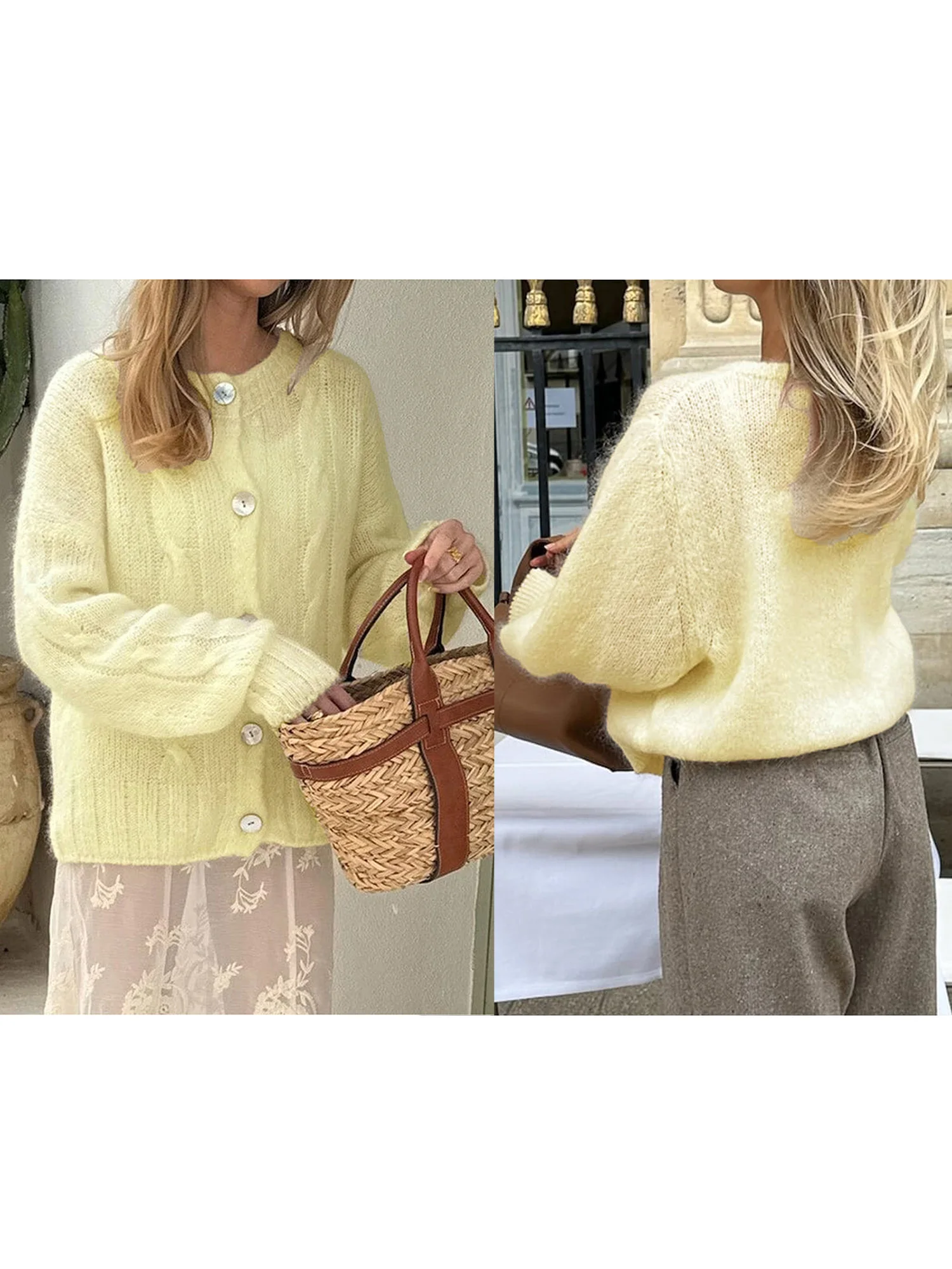 

Женский вязаный кардиган-свитер с длинными рукавами и застежкой на пуговицы — уютная осенняя куртка для повседневного уличного стиля