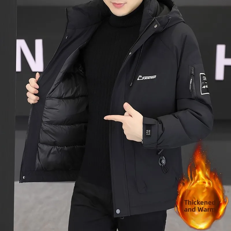 

Autumn Winter Thiened Men's Cotton Jaet Hooded High Quali Faionable Large Size Warm Windbreaker Cleanfit Sle Long S...