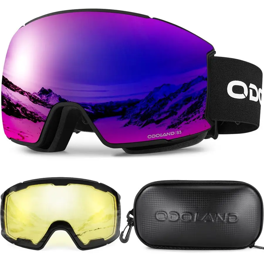 

Magnetic Interchangeable Ski Goggles Set with 2 Lens, AntiFog UV Protection Snowboard Snow Goggles for Men Women