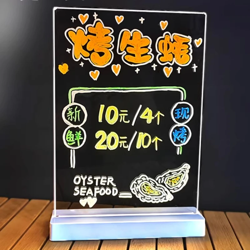 Transparent LED luminous billboard display board rechargeable night market light sign stall with small blackboard Symphony