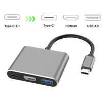 4K 1080P Type C To HDMI-compatible/ Usb 3.0/ Type C 3 in 1 Cable Converter Thunderbolt 3 Switch to HDMI-compatible Adapter Cable