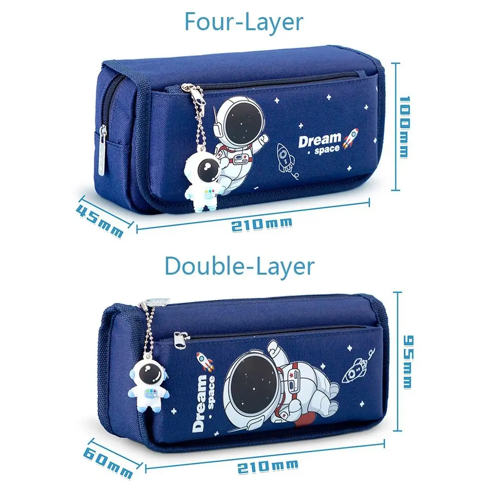 Four/Double layers Pen Bag Astronaut Pattern Large Capacity Pen Box Dirt Resistant Stationery Organizer Students