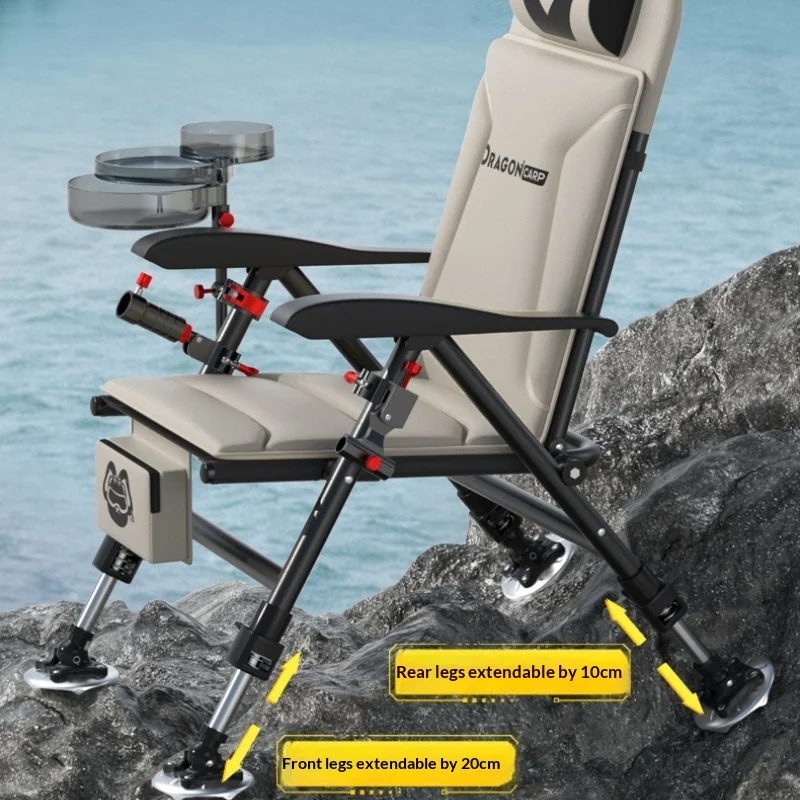 Silla de pesca portátil, plegable, reclinable, acolchada, ajustable, resistente, todo terreno, para acampar al aire libre, playa, pescador, asiento al aire libre