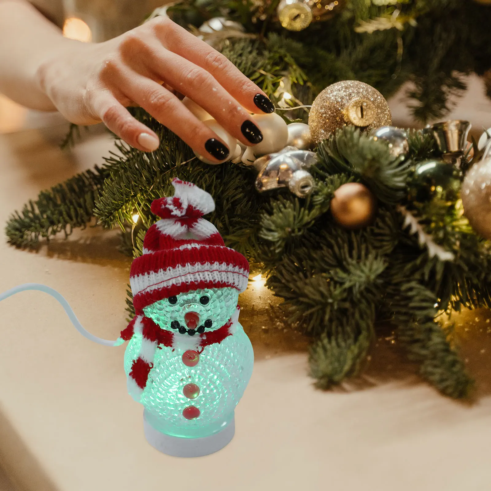 

2Pcs USB Charging Night Light Christmas Snowman Glowing LED Cartoon Lamp Bright Colorful Light Up Xmas Party Bedroom Living Room