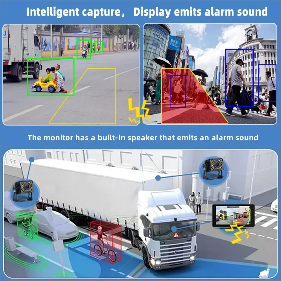 7 Inch 2 CH Blind Spot BSD Alarm Truck Bus RV Onboard DVR Video Recorder Monitor with AHD1080P Parking Backup Rear Cameras