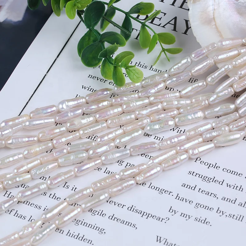 Wholesale 5-8mm white stick irregular cylinder shape natural baroque freshwater pearls strand