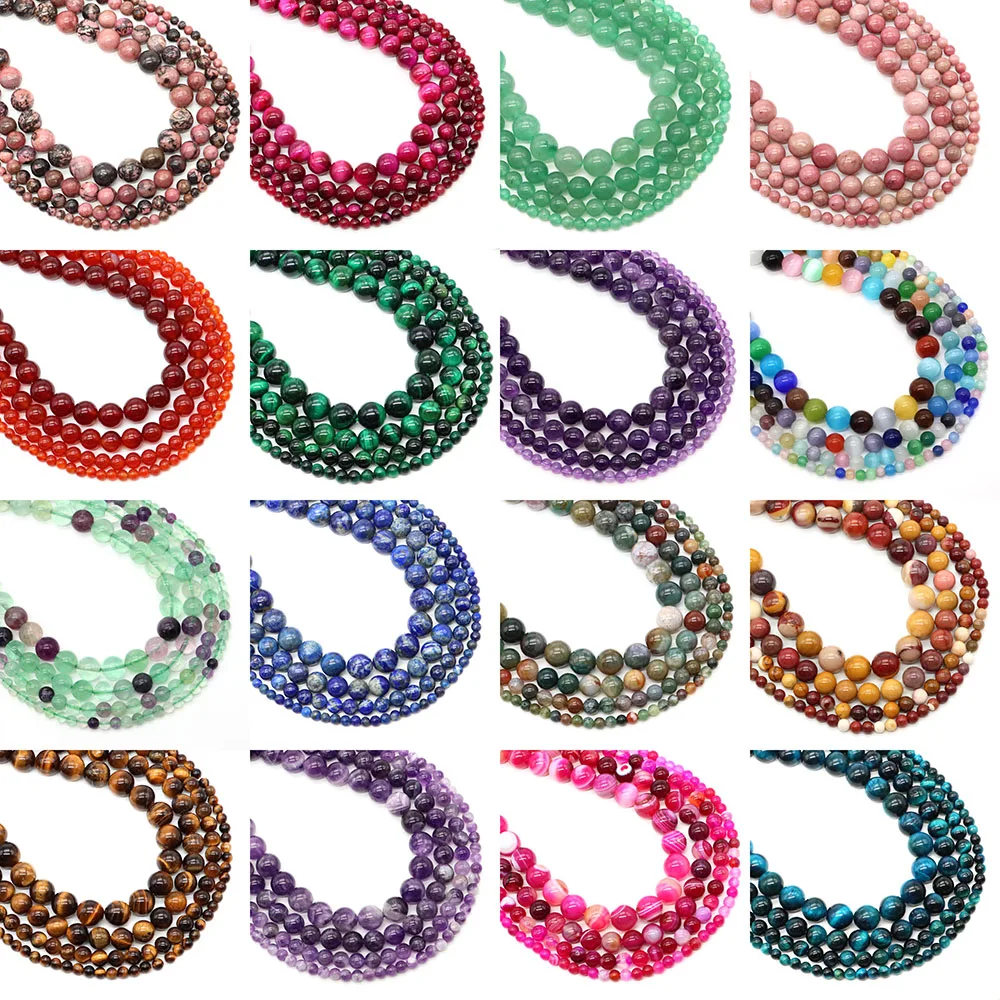 4-10MM Natural Stone Round Beads Amethyst Quartz Agates Crystal Loose Gemstone Beads for Jewelry Making DIY Bracelet Accessories
