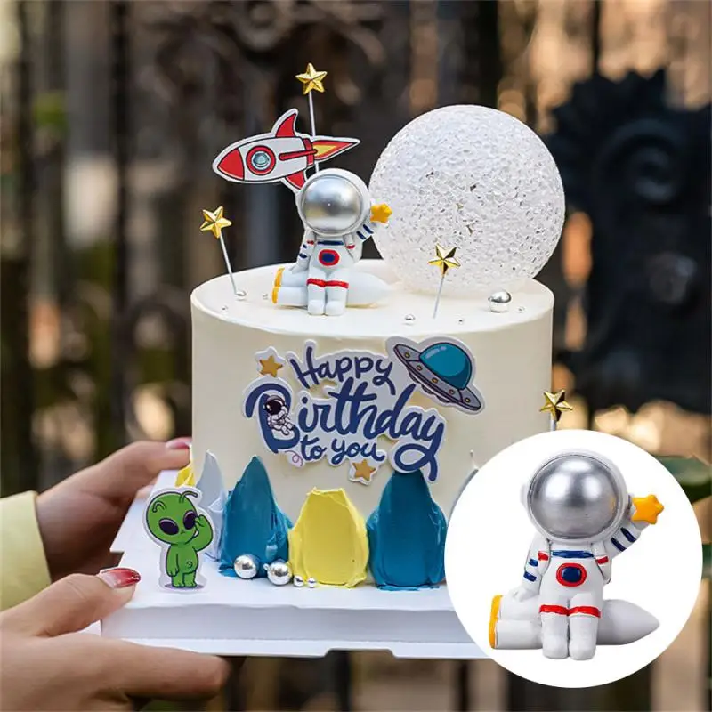 Astronaut Space Cake Toppers Outer Space Astronaut Figurines Planet Rocket Cake Insert Kids Birthday Party Supplies Baby Shower