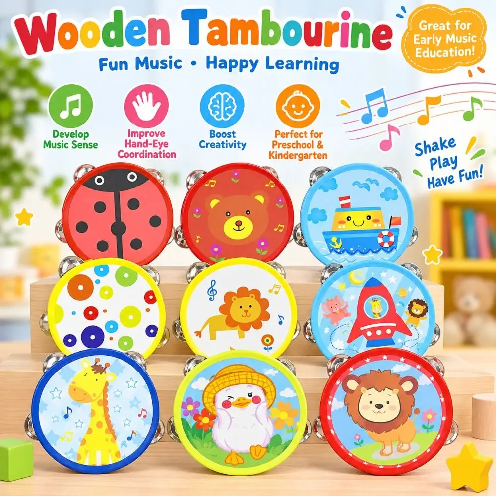 Durable Cartoon Hand Drum Shaker Musical Mini Tambourine Music Kid Tambourine Toddlers
