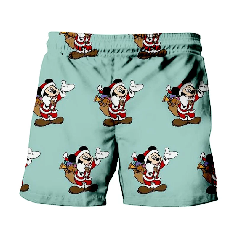 2024 Christmas New Disney Brand Mickey And Minnie Anime Print Summer Men\'s Fashion Beach Party Casual Shorts Y2K